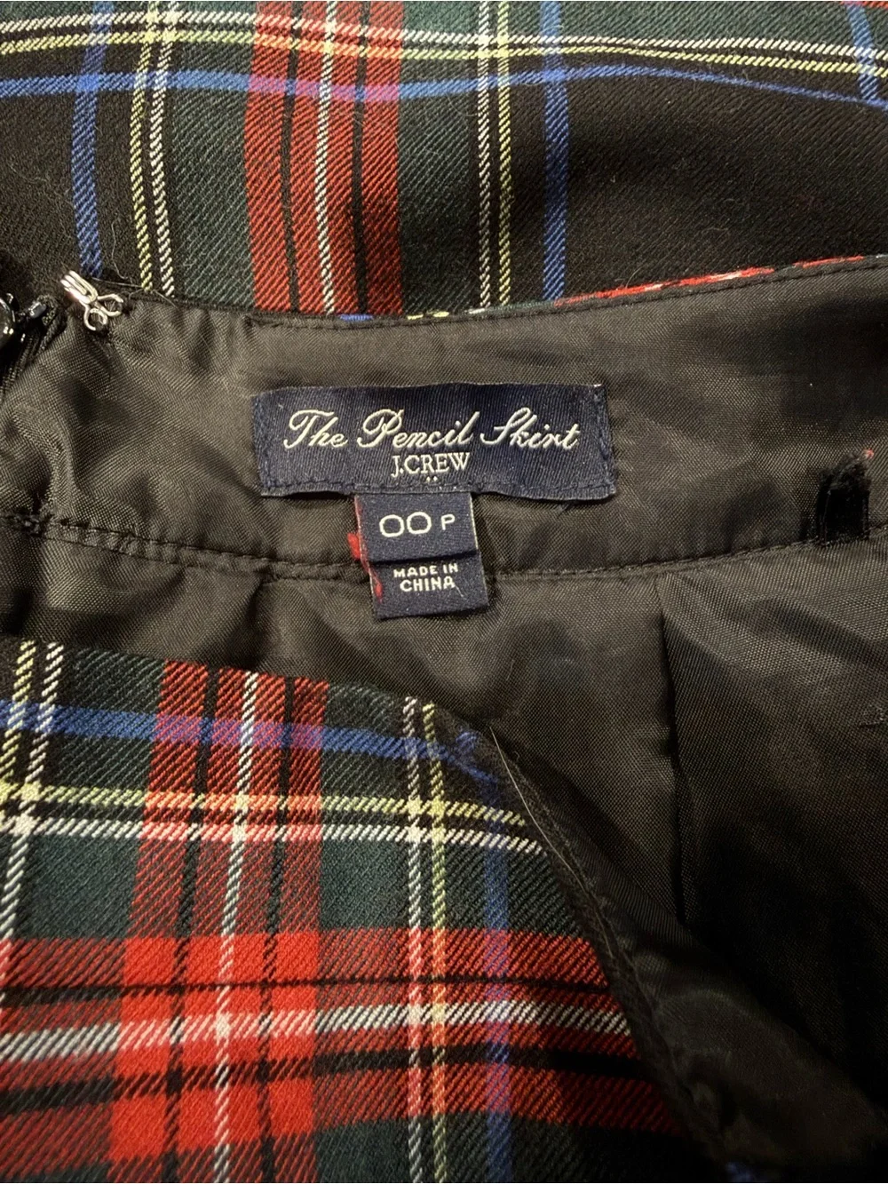 J. Crew Stewart Black Tartan The Pencil Skirt Plaid Black Red Green Size 00 P